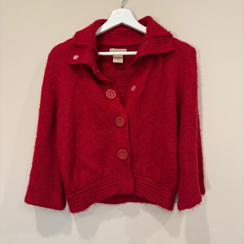 Vintage Art and Soul Red Knit Cardigan Sweater – Button-Up Wool Blend – Petite L